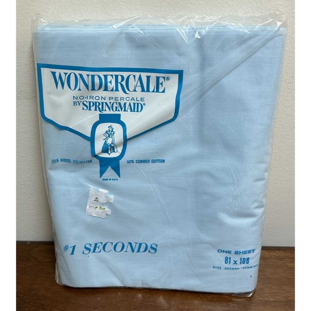 Vtg Wondercale No Iron Percale Blue Full Flat Sheet Made USA NEW NOS